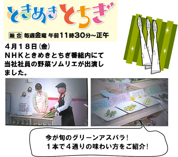 NHKときめきとちぎ番組内にて当社社員の野菜ソムリエが出演しました。